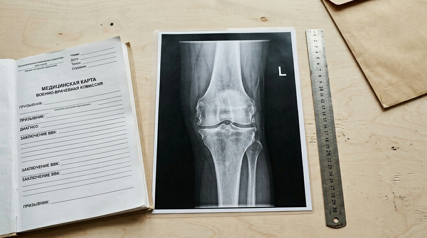 Рентгенограмма коленного сустава с признаками артроза: сужение суставной щели и остеофиты