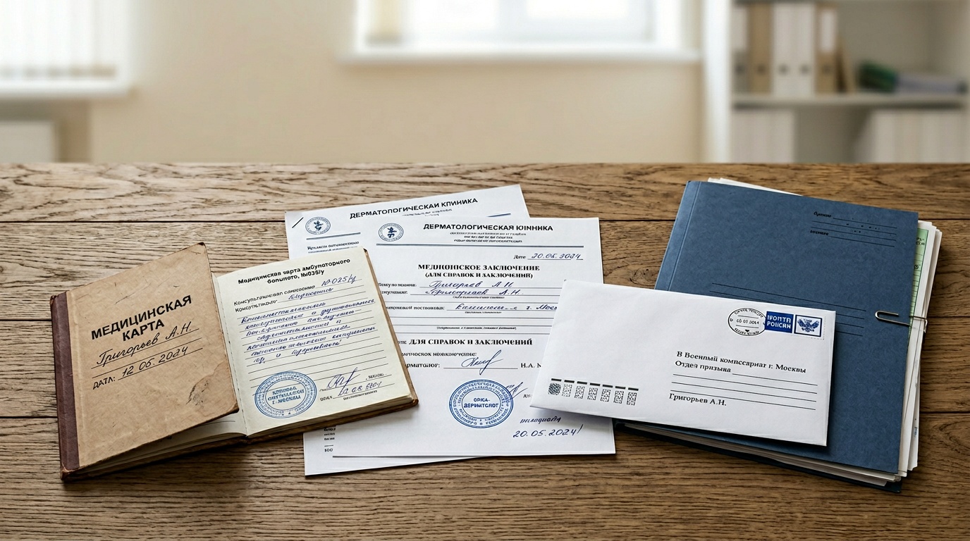 Медицинские документы и выписки дерматолога для прохождения военно-врачебной комиссии при псориазе