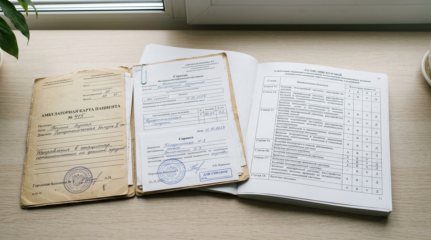 Амбулаторная карта и медицинские документы для освидетельствования по экземе на призывной комиссии