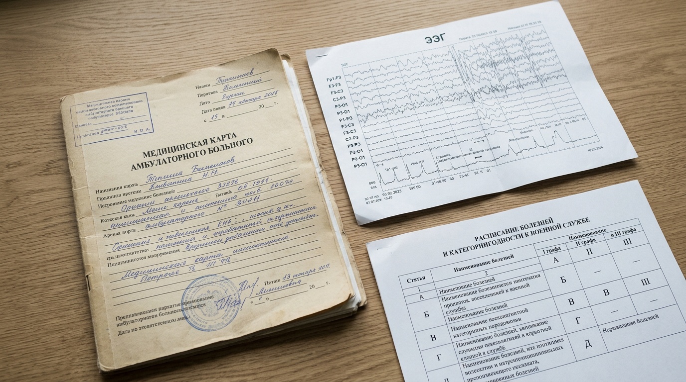 Медицинские документы для военкомата при эпилепсии: амбулаторная карта, ЭЭГ и таблица категорий годности