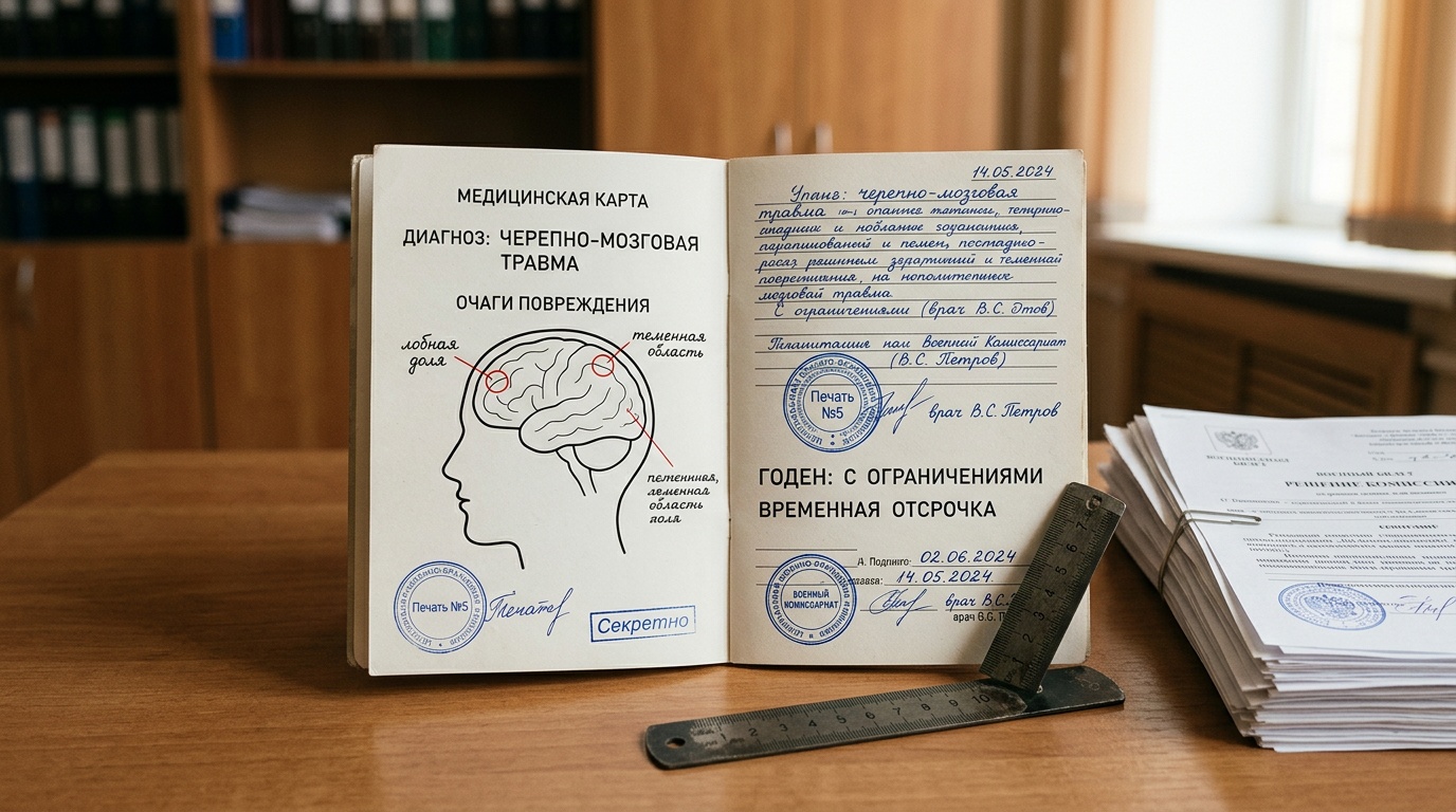 Медицинские документы и схема поражения при гнездной алопеции для военно-врачебной комиссии