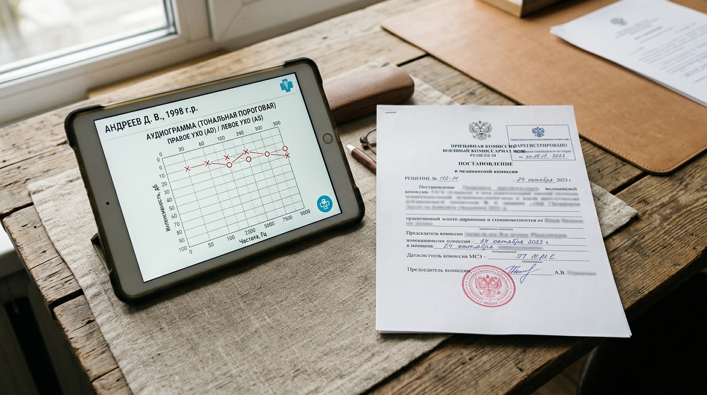 Аудиограмма и медицинские документы для прохождения военно-врачебной комиссии при тугоухости