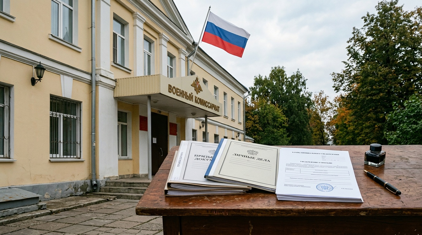 Документы и официальный бланк на столе как символ вызова в военкомат для уточнения данных воинского учета