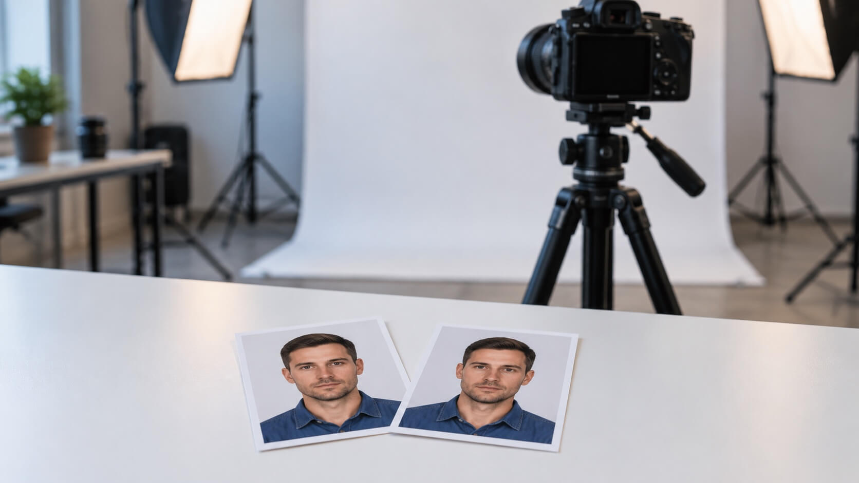 Фотограф готовит портретный снимок для документов